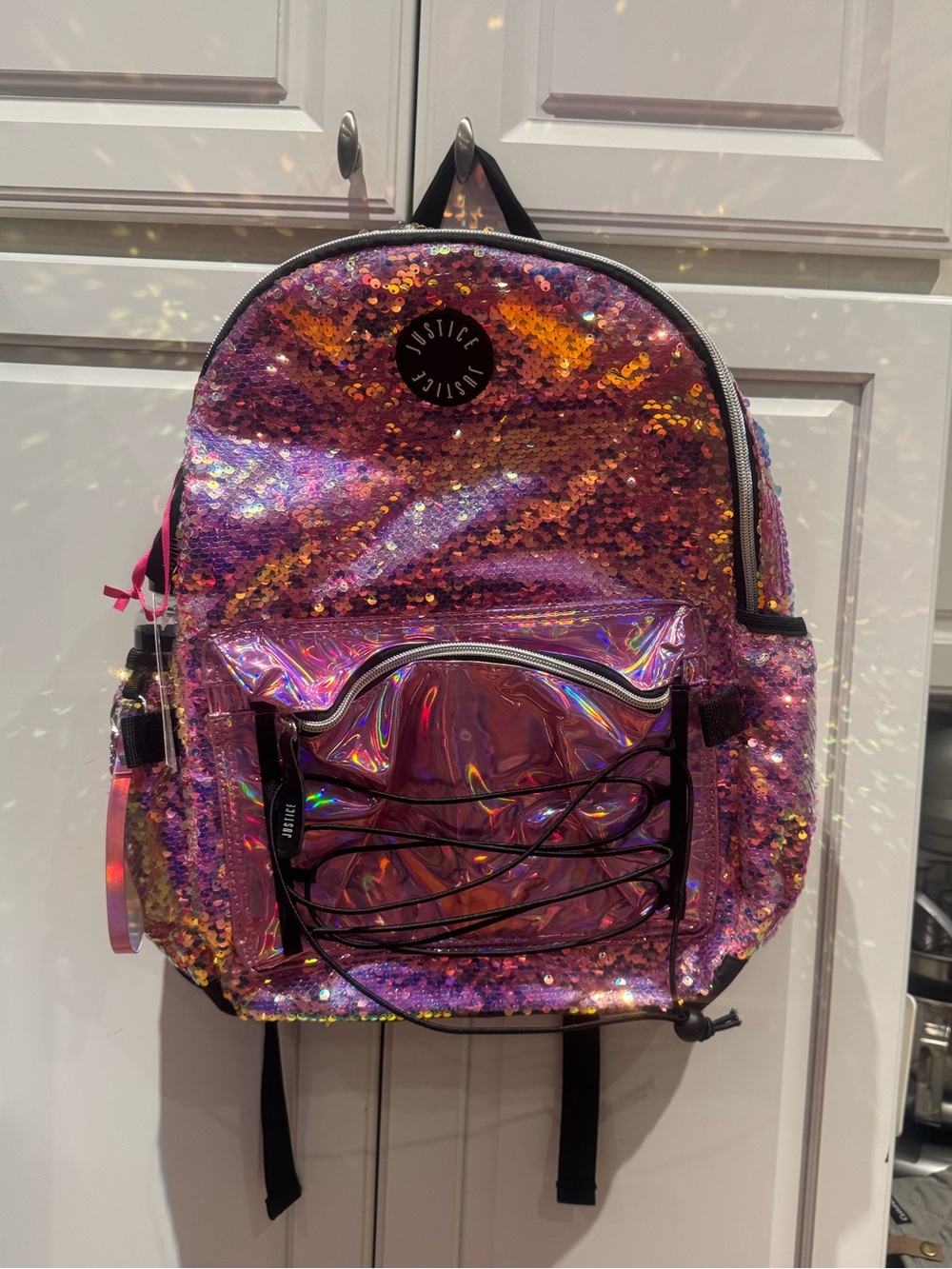 Justice Iridescent Pink Sequin Backpack
